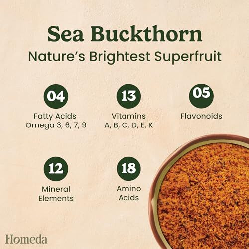 Homeda Sea Buckthorn Berry Powder Organic (100G), Rich In Omega 3, Vitamin, Dried Seabuckthorn Berry Powder, Original Himalayan Sea Buck Thorn Dry Berries Fruit, No Sugar Added