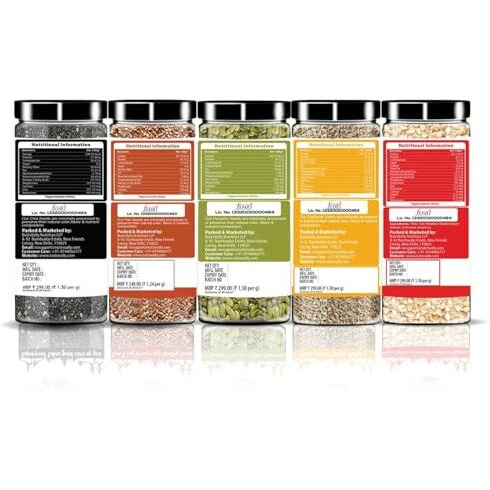 Nutrovally Combo Seeds (1Kg) | Chia, Flax, Pumpkin, Watermelon, Sunflower | Omega-3 Rich Mix Seeds For Eating | Weight Management Superfoods | High Fiber & Protein | (200G Each) (1Kg Pack Of 5)