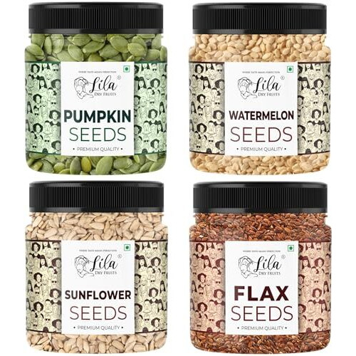 Lila Dry Fruits Seeds Combo 250 Gms Each Pumpkin, Watermelon, Sunflower & Flax Seeds | 100% Natural, Gluten-Free Healthy Seeds For Eating | Superfoods Seed Mix High In Fiber & Protein | Perfect For Gifting | 1 Kg