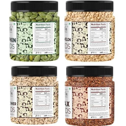 Lila Dry Fruits Seeds Combo 250 Gms Each Pumpkin, Watermelon, Sunflower & Flax Seeds | 100% Natural, Gluten-Free Healthy Seeds For Eating | Superfoods Seed Mix High In Fiber & Protein | Perfect For Gifting | 1 Kg