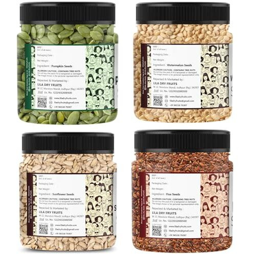 Lila Dry Fruits Seeds Combo 250 Gms Each Pumpkin, Watermelon, Sunflower & Flax Seeds | 100% Natural, Gluten-Free Healthy Seeds For Eating | Superfoods Seed Mix High In Fiber & Protein | Perfect For Gifting | 1 Kg