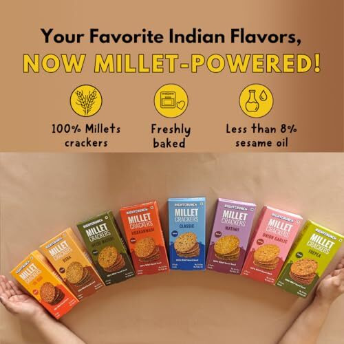 Rightcrunch Millet Crackers Gluten Free,Baked With High Protein & Fibre.Pack Of 8 Authentic Flavours-Classic,Methi Mathri,Jeera,Til-Gud,Bhakarwadi,Onion Garlic & Thepla. Healthy Chai Time Snacks,800G.