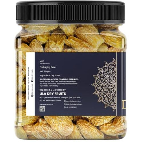 Lila Dry Fruits Yellow Dry Dates 1 Kg  100% Natural Khajoor | Sun-Dried, Sweet And Chewy, Ideal For Snacking, Cooking & Traditional Recipes | Khajurdry Fruits Perfect For Gifting