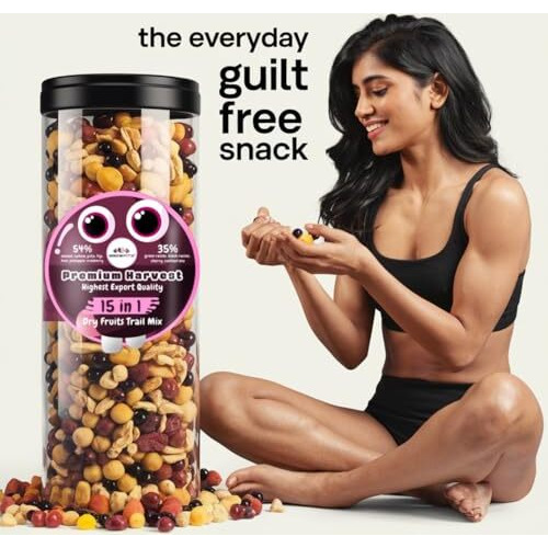 Growfitz Premium Mixed Dried Fruits | Export Quality | 15 In 1 Trail Mix | Cashew, Almonds, Anjeer, Craneberries, Pista, Dates, Cherries And Many More (400G X 1)