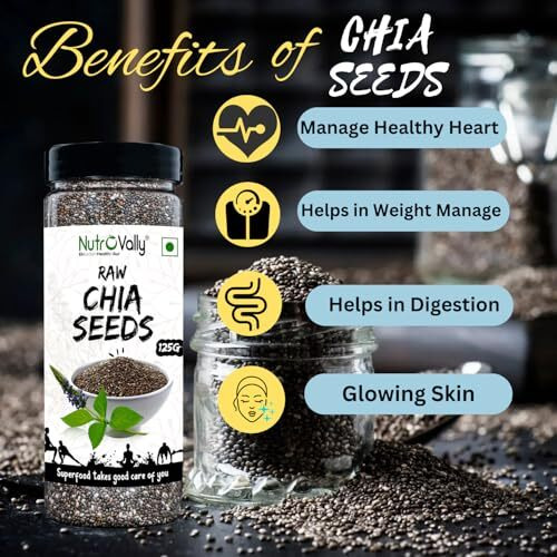 Nutrovally Chia Seeds - 250G | Non-Gmo, Fiber & Omega-3 Rich | Healthy Snacks For Weight Management | Protein & Calcium-Packed Superfood