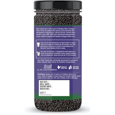 Trunutra - Basil Seeds 400G Sabja Seeds For Eating | Rich With Zinc & Iron | Basil Seeds For Weight Loss & Boost Digestion | Non-Gmo Diet Tukmaria Seeds (200G Pack Of 2)
