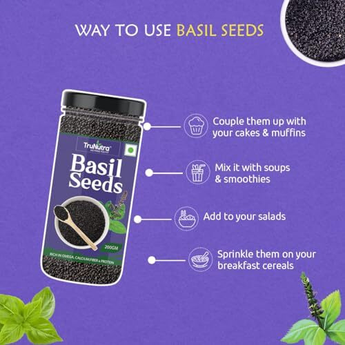 Trunutra - Basil Seeds 400G Sabja Seeds For Eating | Rich With Zinc & Iron | Basil Seeds For Weight Loss & Boost Digestion | Non-Gmo Diet Tukmaria Seeds (200G Pack Of 2)