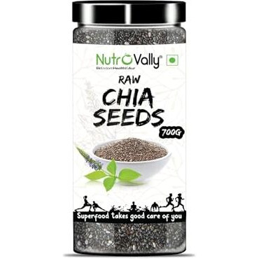 Nutrovally Chia Seeds- 700G | Chia Seeds For Weight Loss | Loaded With Omega 3, Fiber And Calcium | Rich Raw Chia Seeds For Eating, Strong Bones & Overall Health (700G Jar)
