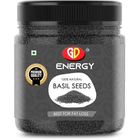 Gd Energy Basil Seeds | Sabja Seeds | Reduce Body Heat | Tukmaria Seeds For Weight Management | High In Fibre & Omega 3 (1Kg)