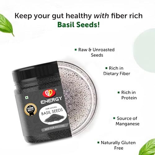 Gd Energy Basil Seeds | Sabja Seeds | Reduce Body Heat | Tukmaria Seeds For Weight Management | High In Fibre & Omega 3 (1Kg)