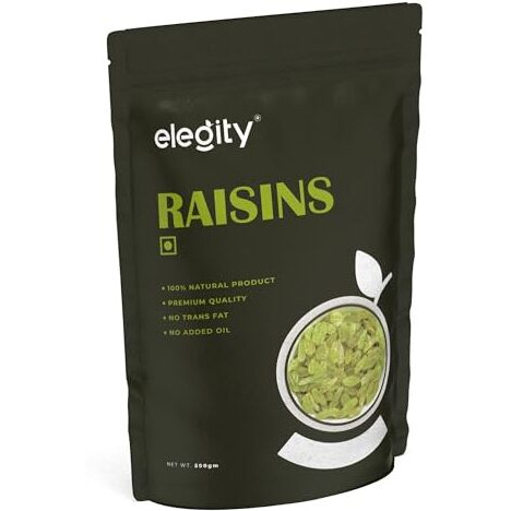 Elegity Plain Seedless Raisins Pouch 500 Gm | Dried Grapes (Kishmish) | Nutritious, Delicious Snack | Source Of Fibre In Nuts | No Preservatives In Dry Fruit