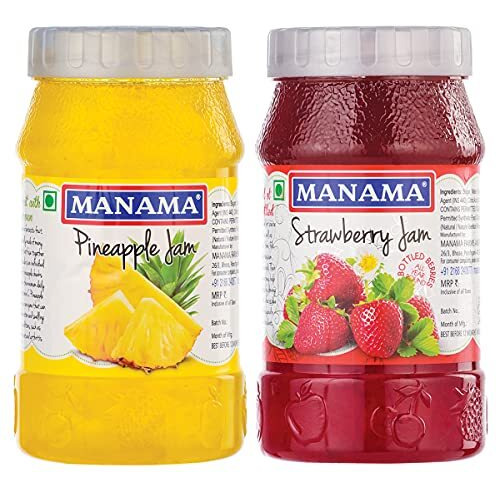 Manama Pineapple Fruit Jam And Strawberry Fruit Jam, 500Gms, Pack Of 2