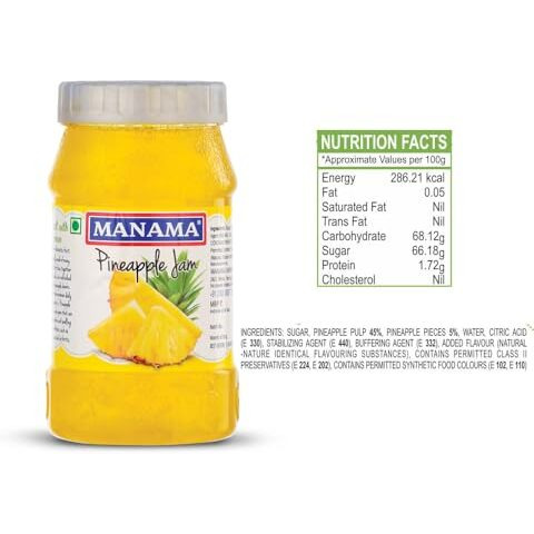 Manama Pineapple Fruit Jam And Strawberry Fruit Jam, 500Gms, Pack Of 2