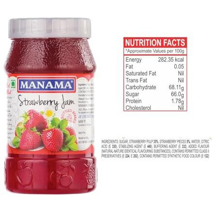 Manama Pineapple Fruit Jam And Strawberry Fruit Jam, 500Gms, Pack Of 2