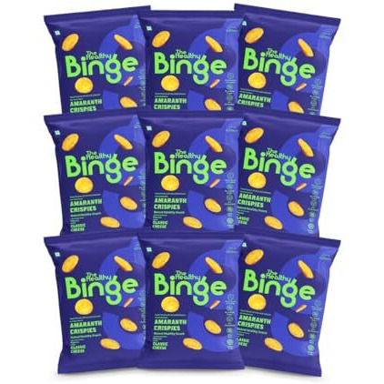 The Healthy Binge Amaranth Baked Chips Snacks For Adults And Kids| Healthy Snacks For Kids And Adults | Classic Cheese Flavour | Protein | Gluten Free | 0% Cholesterol | Pack Of 9 (40 Gm X 9)