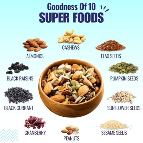 Rethink Premium 10-In-1 Superfood Trail Mix  Cashews, Almonds, Berries, Flax, Seeds  Healthy Snack For Kids, Adults, & Seniors  200G