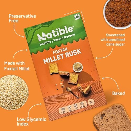 Natible Millet Rusk, Healthy Diet Toast, No Maida No Refined Sugar, Suitable For Kids & Adults (Pack Of 2)