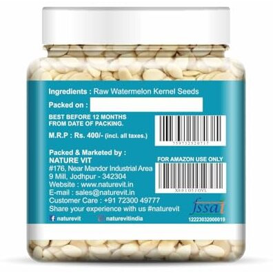 Nature Vit Watermelon Kernel Seeds, 250G (Jar Pack) | Watermelon Seeds Without Skin | Tarbooj Magaz | Specially For Making Gravies In Indian Curries