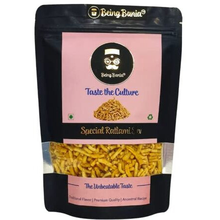 Being Bania Premium Ratlami Sev | No Palmolein Oil | No Preservatives | Fresh Indian Namkeen | Tasty Sev Bhujia Made In Groundnut Oil | 160G | Crispy Crunchy Indian Snack Namkeen