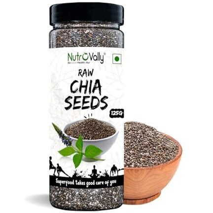 Nutrovally - Chia Seeds For Weight Loss | Loaded With Omega-3 And Calcium Rich | 100% Raw Healthy Diet Food Seeds For Eating (125G Jar Pack)