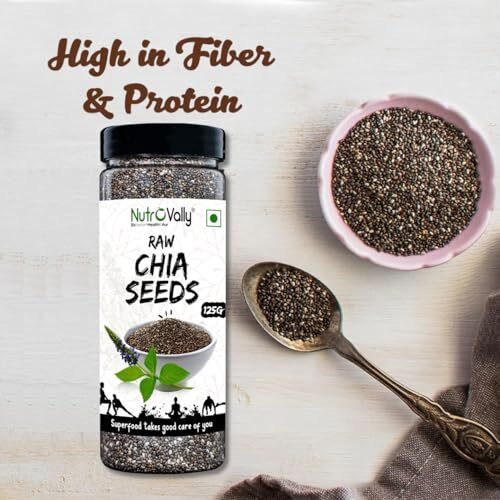 Nutrovally - Chia Seeds For Weight Loss | Loaded With Omega-3 And Calcium Rich | 100% Raw Healthy Diet Food Seeds For Eating (125G Jar Pack)