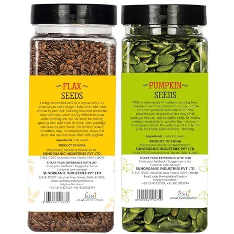 Wonderland Foods 400G (200G X 2) Healthy & Roasted Pumpkin & Flax Seeds Jar Combo Pack