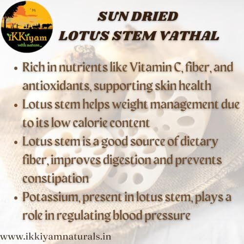 Ikkiyam Sun Dried Lotus Stem(Fryams) | Organic & Premium Thamara Valayam Vathal | Dried Kamal Dandi/Kakdi (Thamarai Thandu) | Lotus Stem Vathal Good For Health | Pack Of 1 | 100G