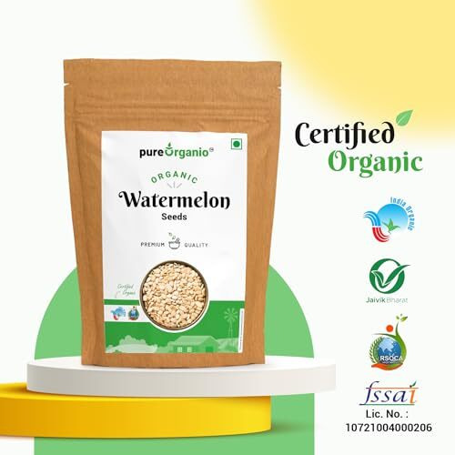 Pure Organio Organic Watermelon Seeds  Npop Certified | High-Protein Superfood | Raw Magaj Seeds | Nutrient-Rich | Antioxidant Powerhouse | 100% Organic & Natural (250 Gm)