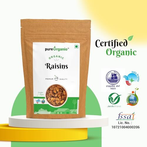 Pure Organio Organic Raisins - Healthy And Nutritious Kishmish/Kismis, Sun-Dried Organic Green Raisin Snack, Perfect For Baking And Snacking, Npop Certified (200 Gm)