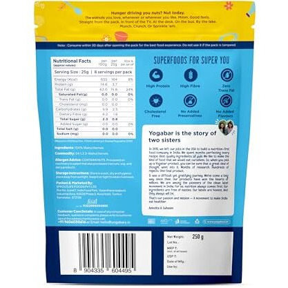 Yogabar Premium Walnuts 500G (250G X Pack Of 2), High Protein And Fibre, Zero Cholesterol, Ethically Sourced