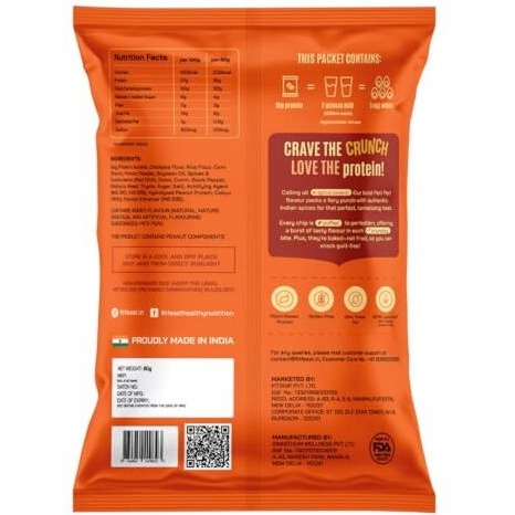 Fitfeast Peri Peri Protein Chips | 60 G Each | 16G Plant Protein Per Pack | Pack Of 6 | As Seen On Shark Tank