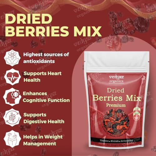 Vedyaz Organics Dried Berries Mix 200Gm - Mix Of Blueberry, Goji Berry, Strawberry & Cranberries Dry Fruits - Rich In Nutrients & Antioxidants