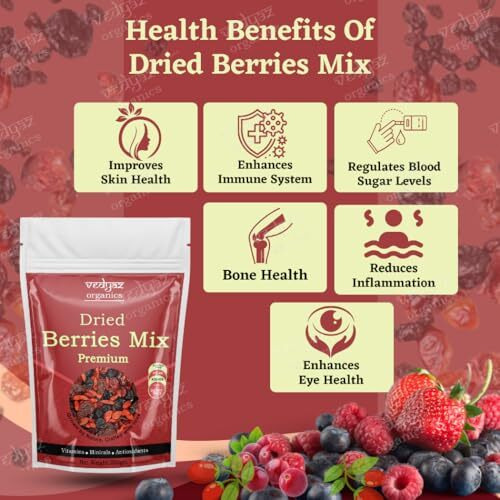 Vedyaz Organics Dried Berries Mix 200Gm - Mix Of Blueberry, Goji Berry, Strawberry & Cranberries Dry Fruits - Rich In Nutrients & Antioxidants