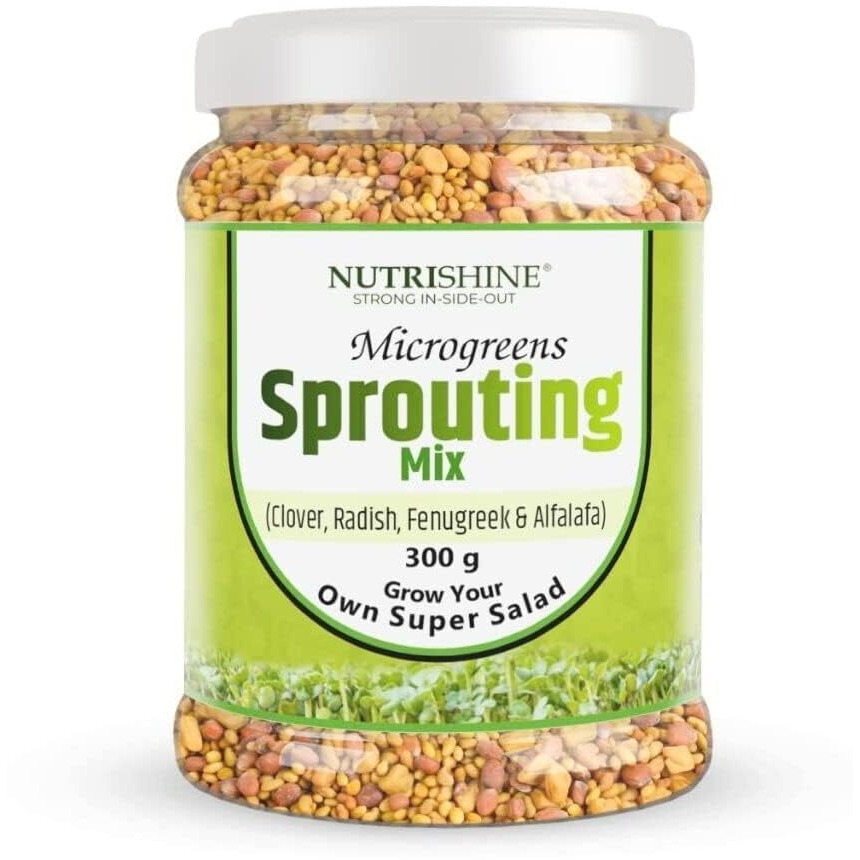 Nutrishine Microgreens Sprouting Mix 300Gm (Mix Of Alfalafa, Radish, Fenugreek & Clover Seeds Mix) | Super Seeds For Healthy Salads And Sandwich Sprouting Mix