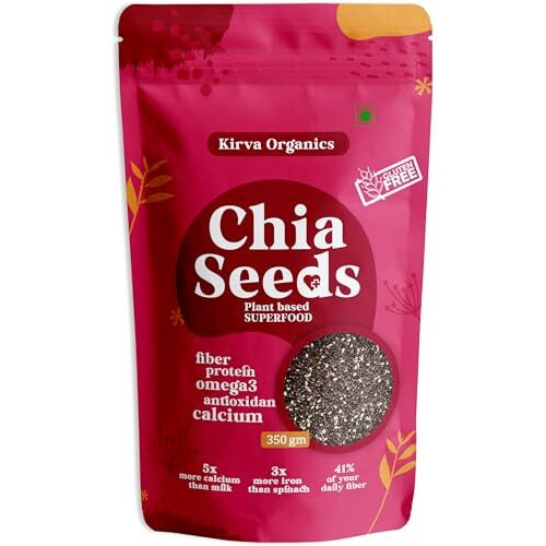 Kirva Organics Chia Seeds 350G - Rich In Omega 3,Protein & Fibre|For Weight Management & Healthy Eating (Pack Of 1)