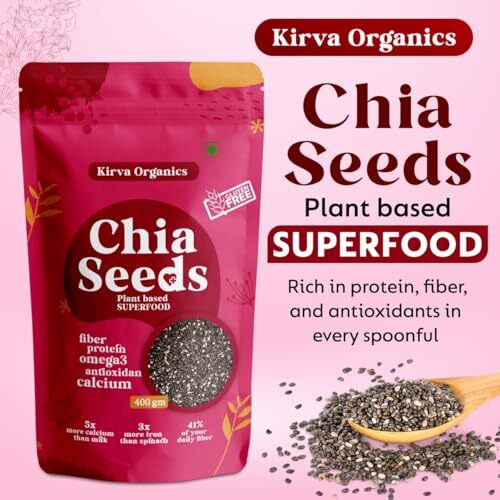 Kirva Organics Chia Seeds 350G - Rich In Omega 3,Protein & Fibre|For Weight Management & Healthy Eating (Pack Of 1)