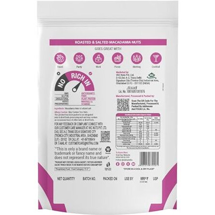 Nutraj Snackrite Macadamia Nuts Roasted & Salted 100G Pouch | Dry Fruits | Grocery Items | For Baking | Nuts