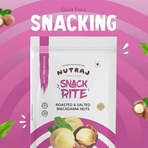 Nutraj Snackrite Macadamia Nuts Roasted & Salted 100G Pouch | Dry Fruits | Grocery Items | For Baking | Nuts