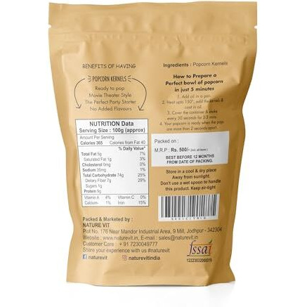 Naturevit Popcorn Kernels, 1 Kg | Popcorn Seeds | Party Snacks | Popcorn Kernel | Now Enjoy Movie Theatre Style | Butterfly Pop Corn At Home