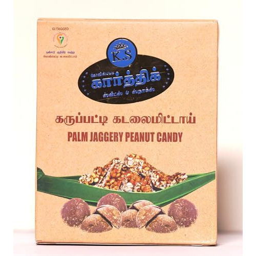 K.S Kovilpatti Special Karupatti Kadalai Mittai - Palm Jaggery Peanut Chikki Burfi - 800 Gm [ Pack Of 4 X 200G ]