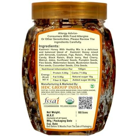 Hayat Nature Kashmiri Honey Mixed Dry Fruits&Nuts,Roasted And Crunchy With 100% Immunity&Energy Booster,Zero Chemicals&Preservatives. Pure&Natural Dry Fruits&Dipped In Organic Honey(Big_900Gm)