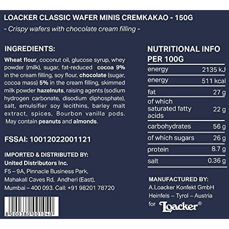 Loacker Classic Wafer Minis Cremkakao 150G - Italy