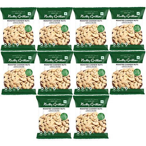Nutty Gritties Premium Jumbo Size Cashews 210G, Roasted And Lightly Salted|W240|Non Fried Zero Oil|Crunchy Healthy Snack| Zero Breakage|Resealable Pouch|Each Pouch 21G | Pack Of 10