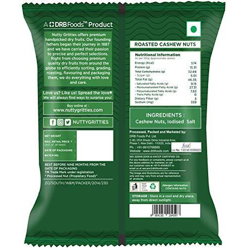 Nutty Gritties Premium Jumbo Size Cashews 210G, Roasted And Lightly Salted|W240|Non Fried Zero Oil|Crunchy Healthy Snack| Zero Breakage|Resealable Pouch|Each Pouch 21G | Pack Of 10