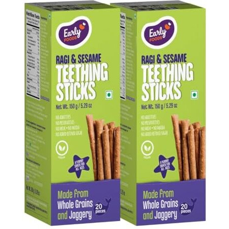 Early Foods - No Maida No Refined Sugar - Pack Of 2 - Ragi Teething Sticks With Sesame | Sweetened With Jaggery | Food Teethers | Ragi Snack For Kids | Lunch Box Snack 150G
