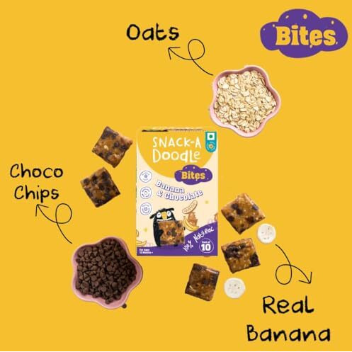 Snack-A-Doodle Banana & Choco Chip Bites X 2 | Nutritious Healthy Snacks For Kids | No Added Sugar | Sweetened With Fruits | Vegan & Gluten-Free | Perfect For Tiffin, Evening Snacks & Travel | 300G