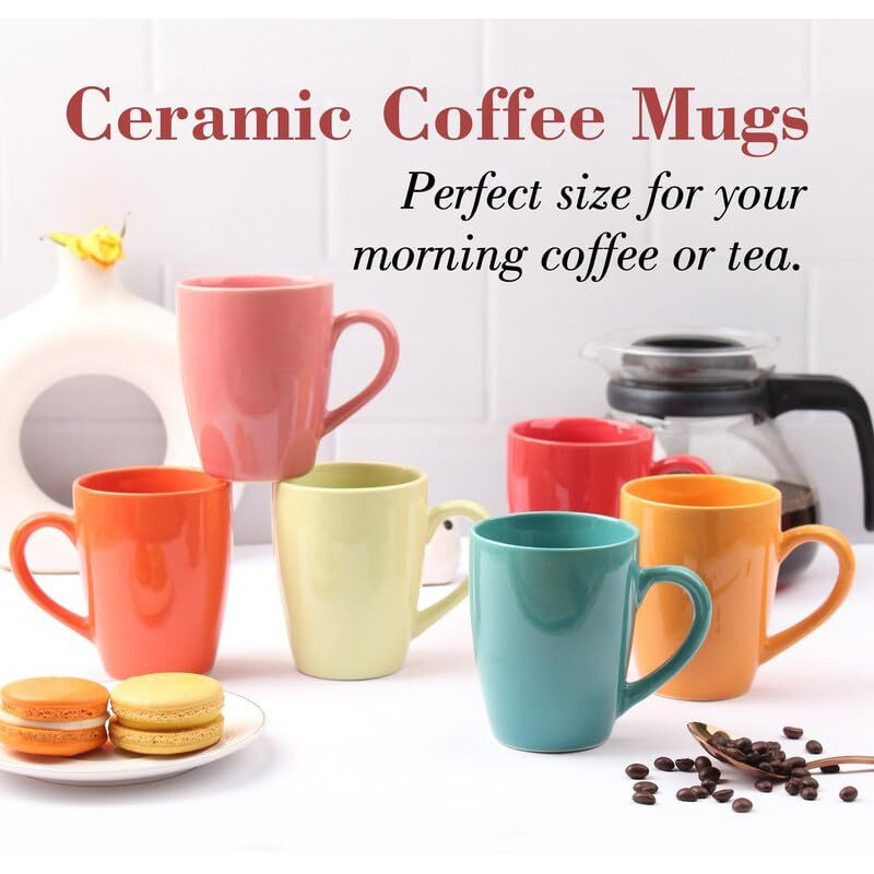 Anwaliya Ceramic Coffee Mug Set Of 6 (280Ml) Handcrafted Design Tea Cups Stackable, Chip Resistant, Large Serving Green Tea Cups, Edesia (Color May Vary)