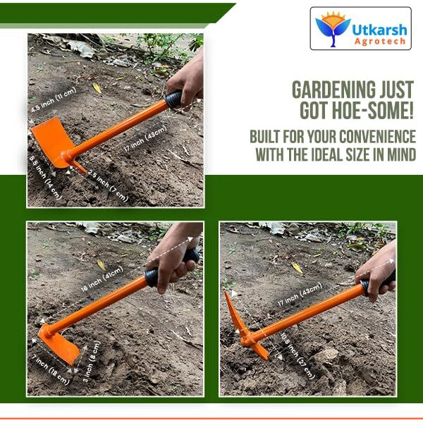Utkarsh Heavy Duty Garden Kit | Garden Pickaxe (Tiller) & Hand Hoes With Prongs-2 Nos.|Garden Kit Essentials, Strong, Durable Steel Planter Accessories |Gardening Tools For Home Garden- Set Of 3 Tools