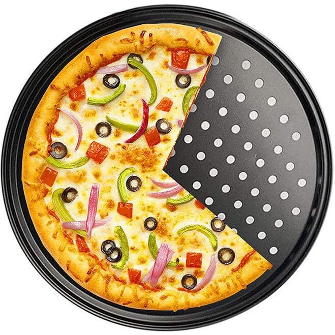 Sabichi Carbon Steel Pizza Tray For Oven, Microwave, Otg| Pizza Plates Round Surface, Non-Stick Baking|Diameter 12 Inch, Set Of 1, (Black)