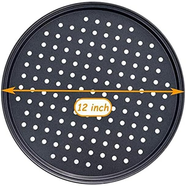 Sabichi Carbon Steel Pizza Tray For Oven, Microwave, Otg| Pizza Plates Round Surface, Non-Stick Baking|Diameter 12 Inch, Set Of 1, (Black)